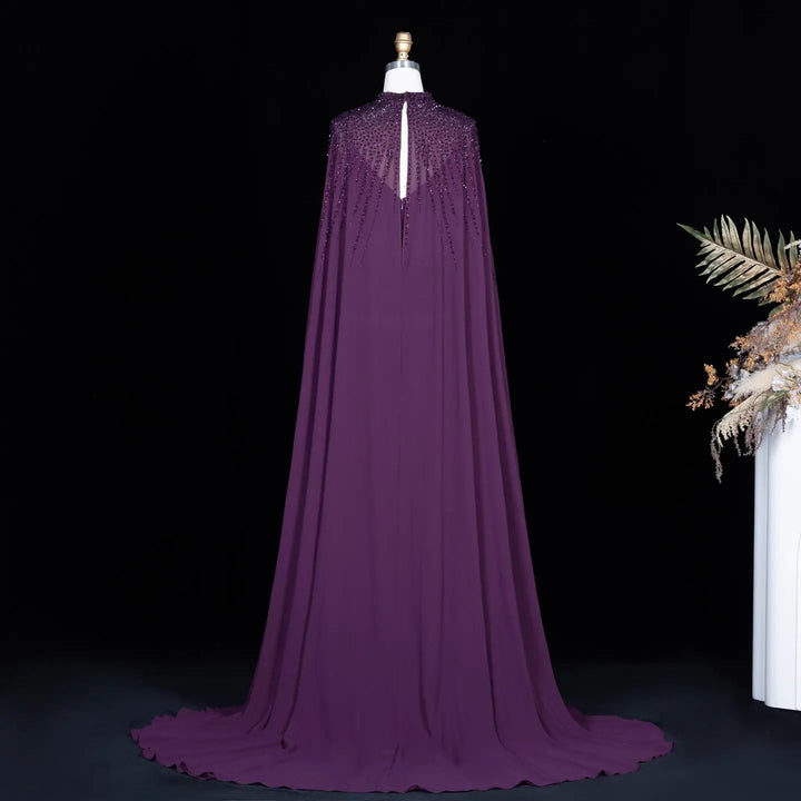 Dreamy Vow SS074 purple high neck cape evening dress full back
