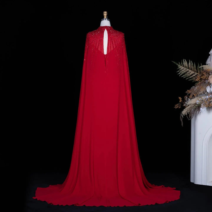 Dreamy Vow SS074 red cape evening dress back view