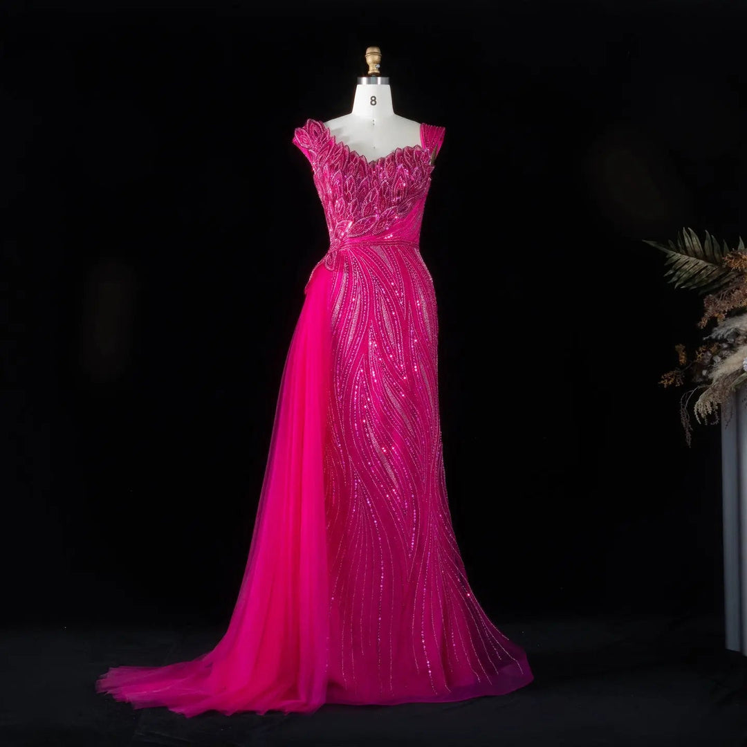 Dreamy Vow SS106 fuchsia beaded asymmetric mermaid evening dress front view