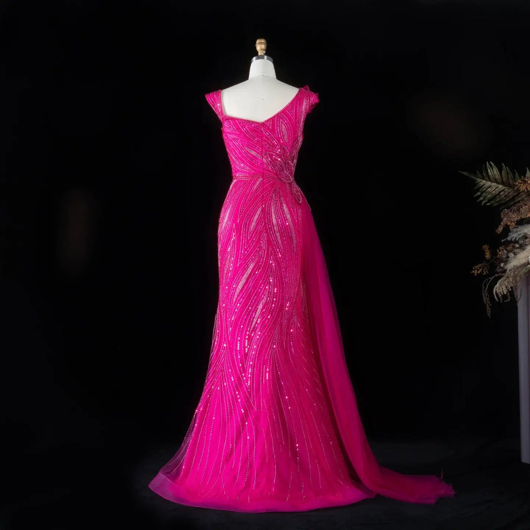Dreamy Vow SS106 fuchsia beaded evening dress detail