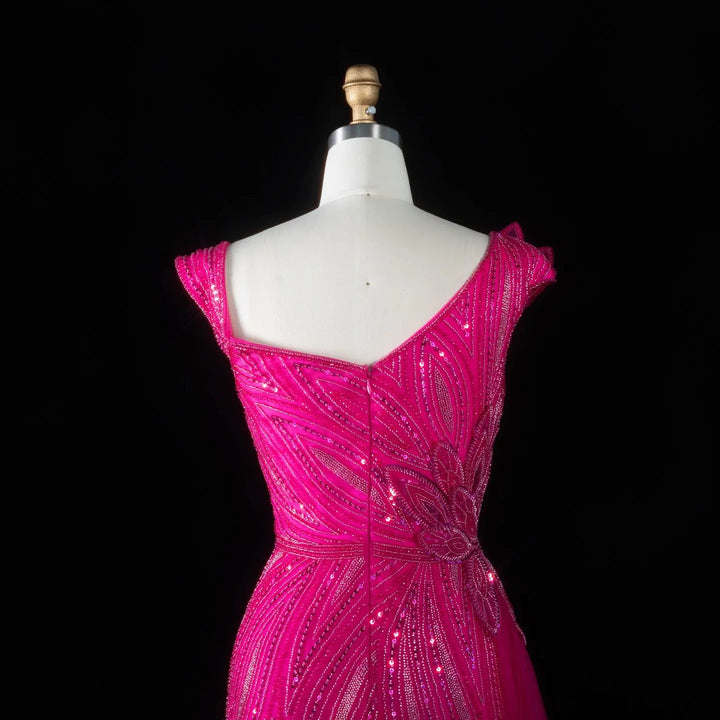 Dreamy Vow SS106 fuchsia beaded evening dress detail