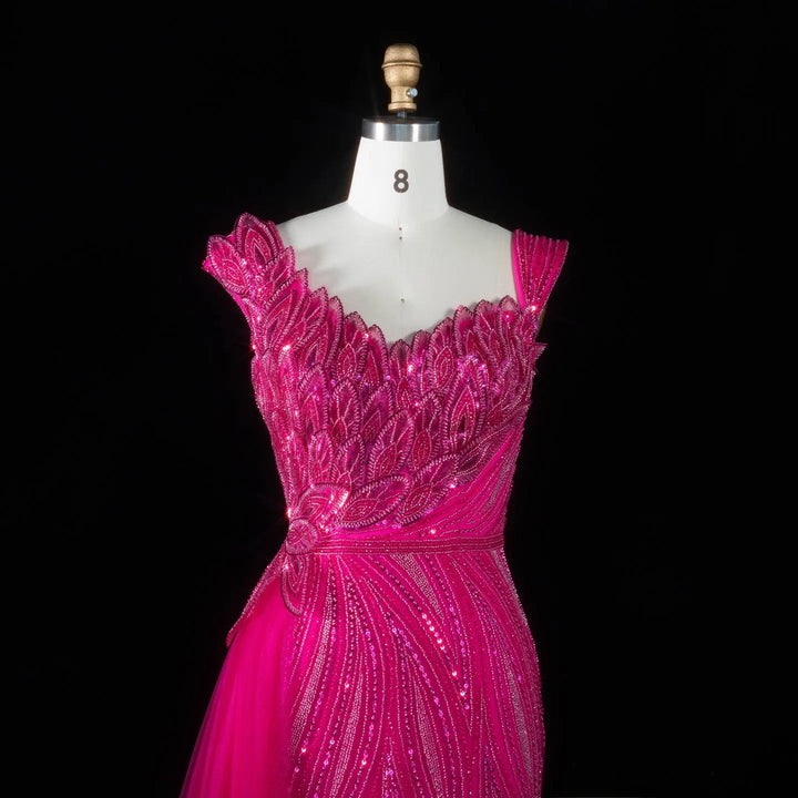 Dreamy Vow SS106 fuchsia beaded evening dress detail