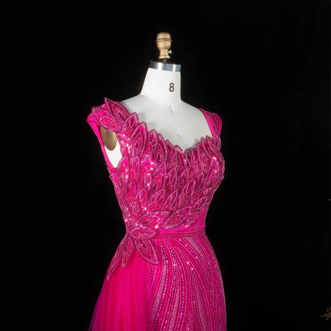 Dreamy Vow SS106 fuchsia beaded mermaid evening dress model front
