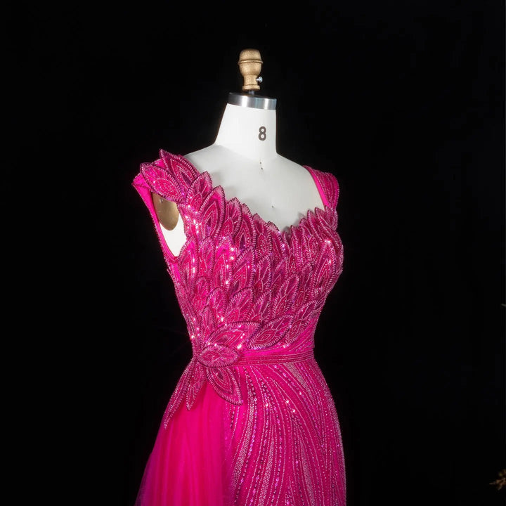 Dreamy Vow SS106 fuchsia beaded mermaid evening dress model front