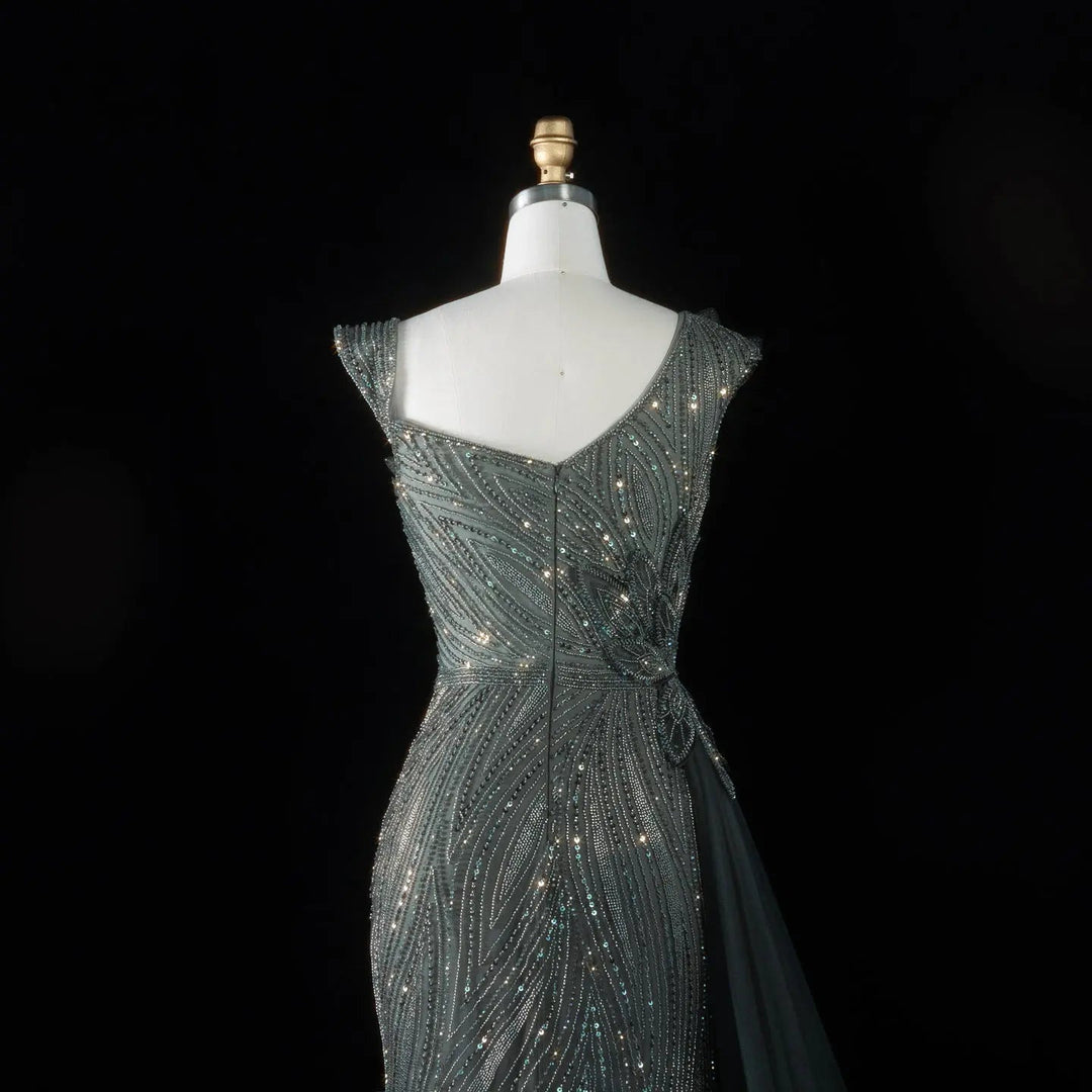 Dreamy Vow SS106 gray green back zipper bodice detail