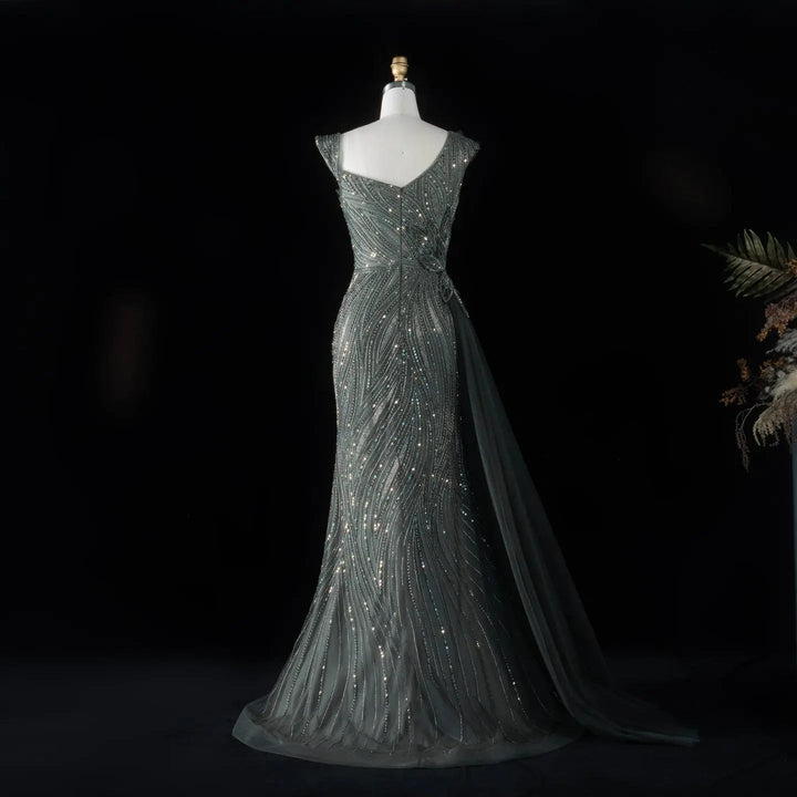 Dreamy Vow SS106 gray green beaded mermaid evening dress back view