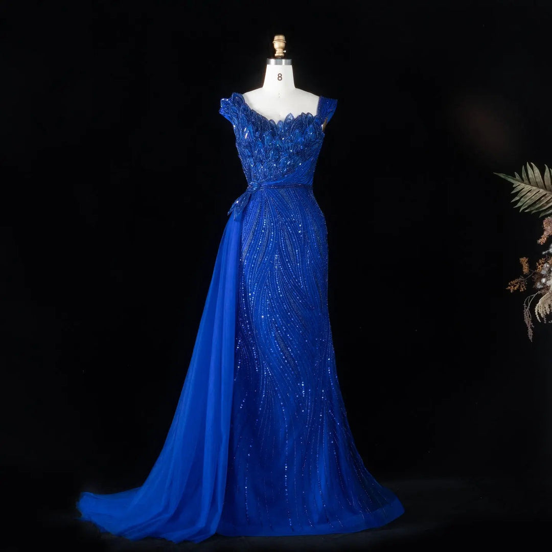 Dreamy Vow SS106 royal blue beaded asymmetric mermaid evening dress front view