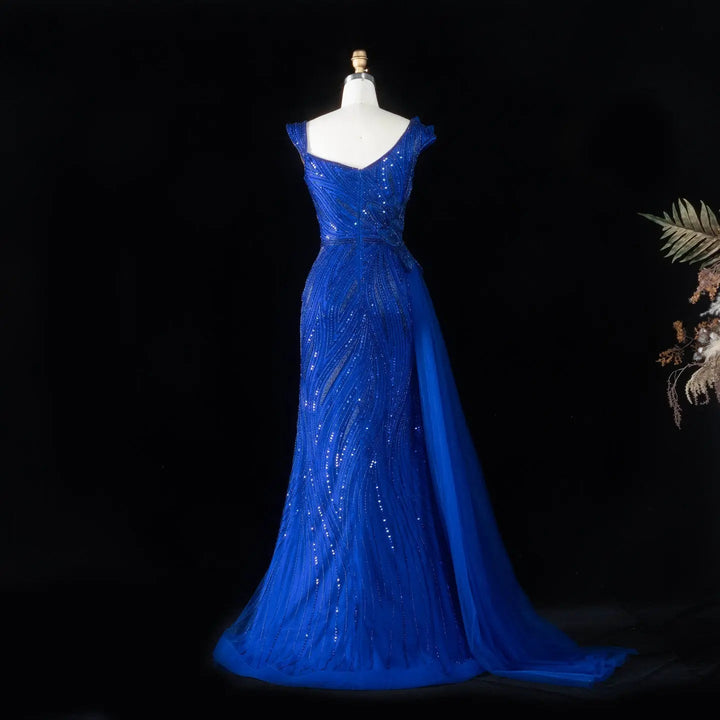 Dreamy Vow SS106 royal blue beaded mermaid evening dress back view