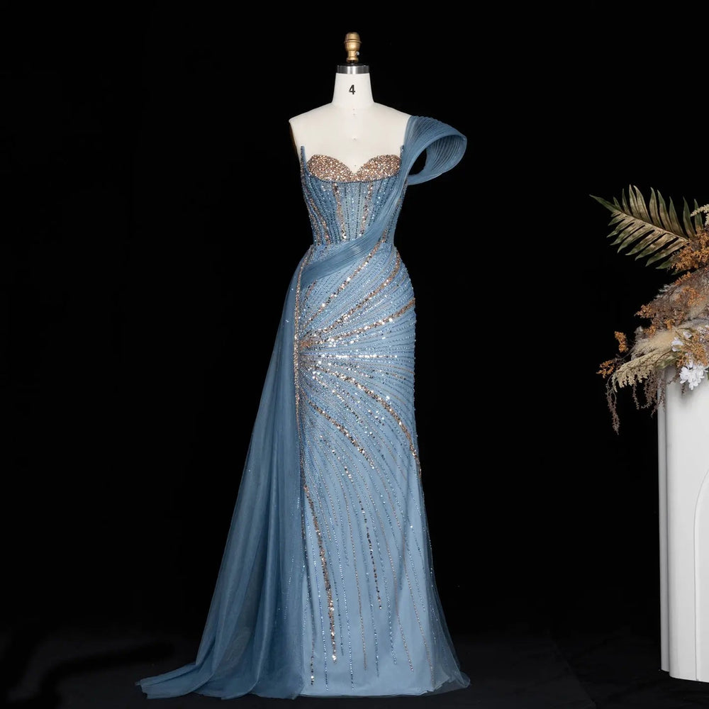 Dreamy Vow SS137 Blue beaded evening gown, front
