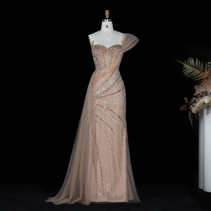 Dreamy Vow SS137 Champagne beaded evening gown, front