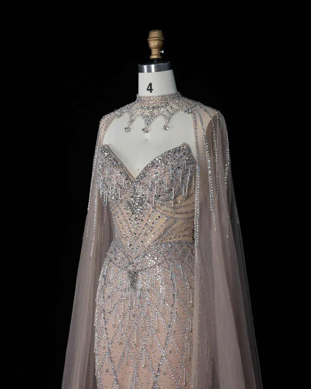 Dreamy Vow SS138 champagne rhinestone sweetheart cape evening dress