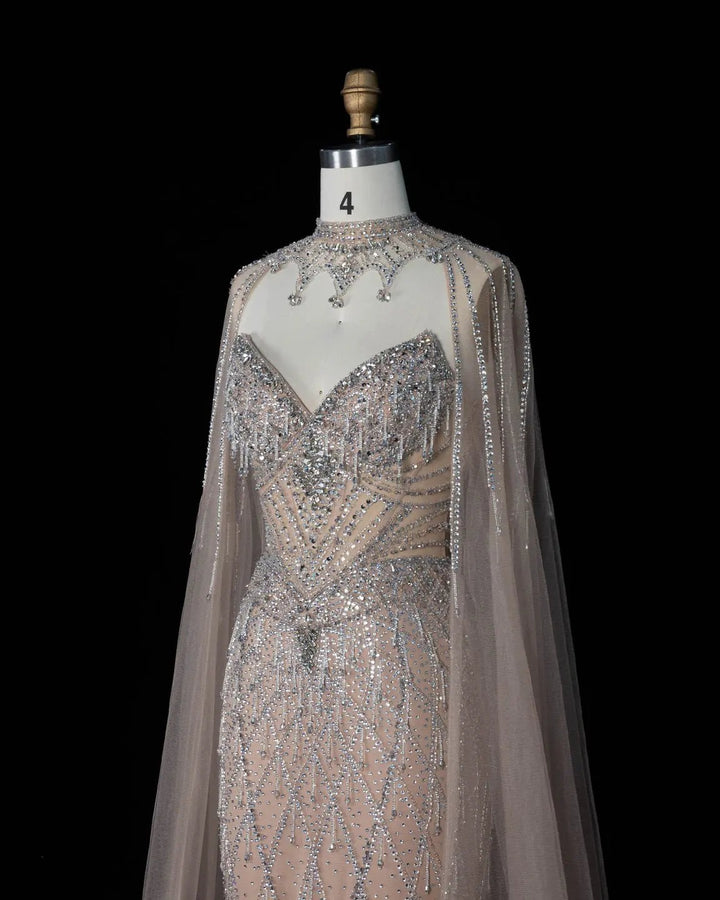 Dreamy Vow SS138 champagne rhinestone sweetheart cape evening dress