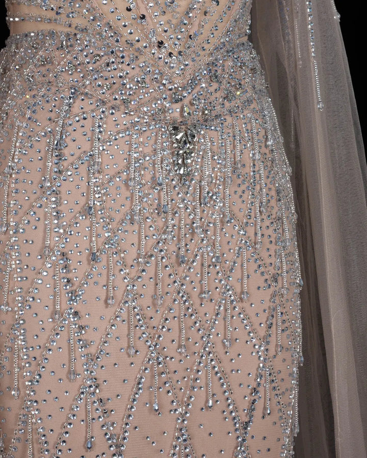 Dreamy Vow SS138 champagne rhinestone sweetheart cape evening dress