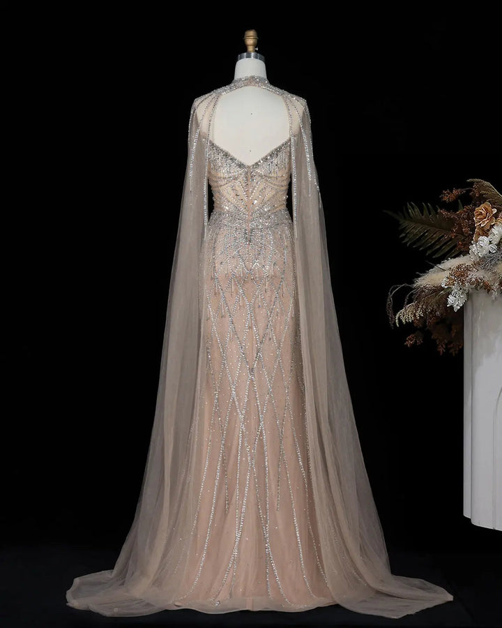 Dreamy Vow SS138 champagne rhinestone sweetheart cape evening dress