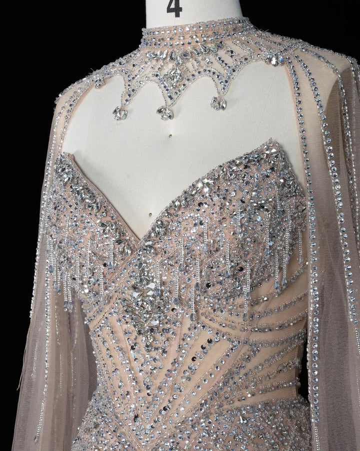 Dreamy Vow SS138 champagne rhinestone sweetheart cape evening dress