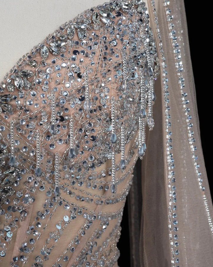 Dreamy Vow SS138 champagne rhinestone sweetheart cape evening dress