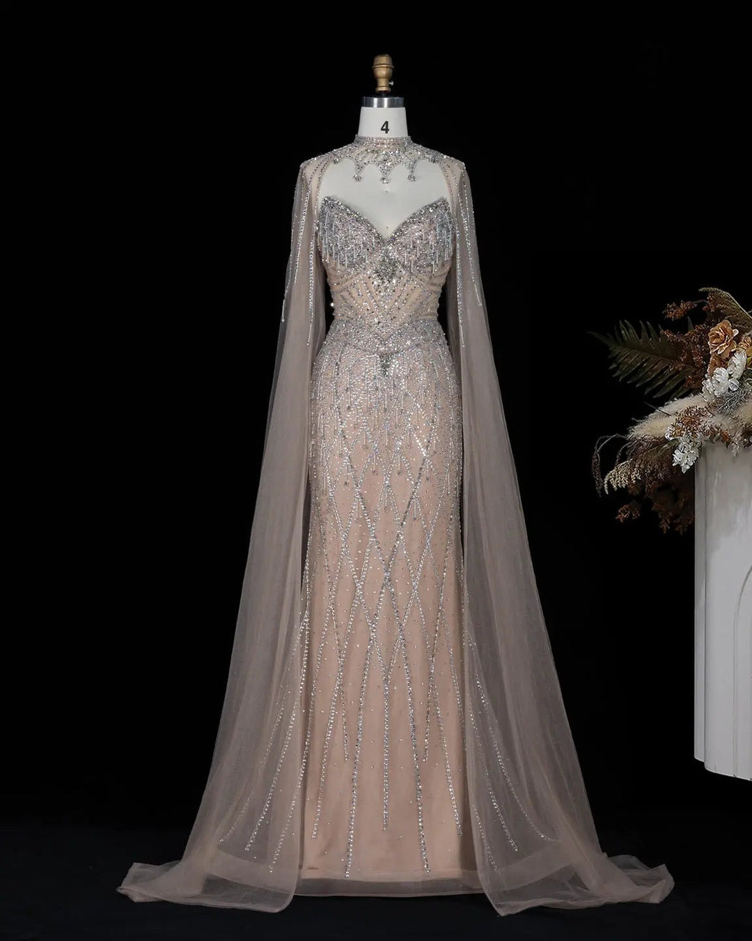 Dreamy Vow SS138 champagne rhinestone sweetheart cape evening dress