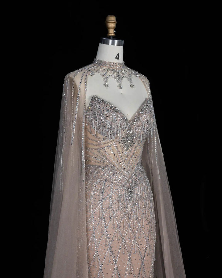Dreamy Vow SS138 champagne rhinestone sweetheart cape evening dress