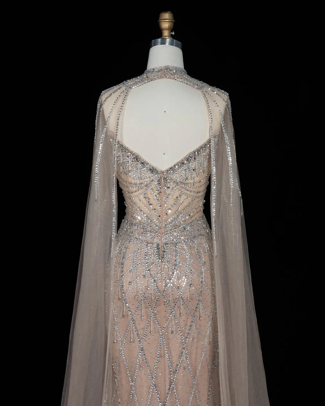 Dreamy Vow SS138 champagne rhinestone sweetheart cape evening dress back