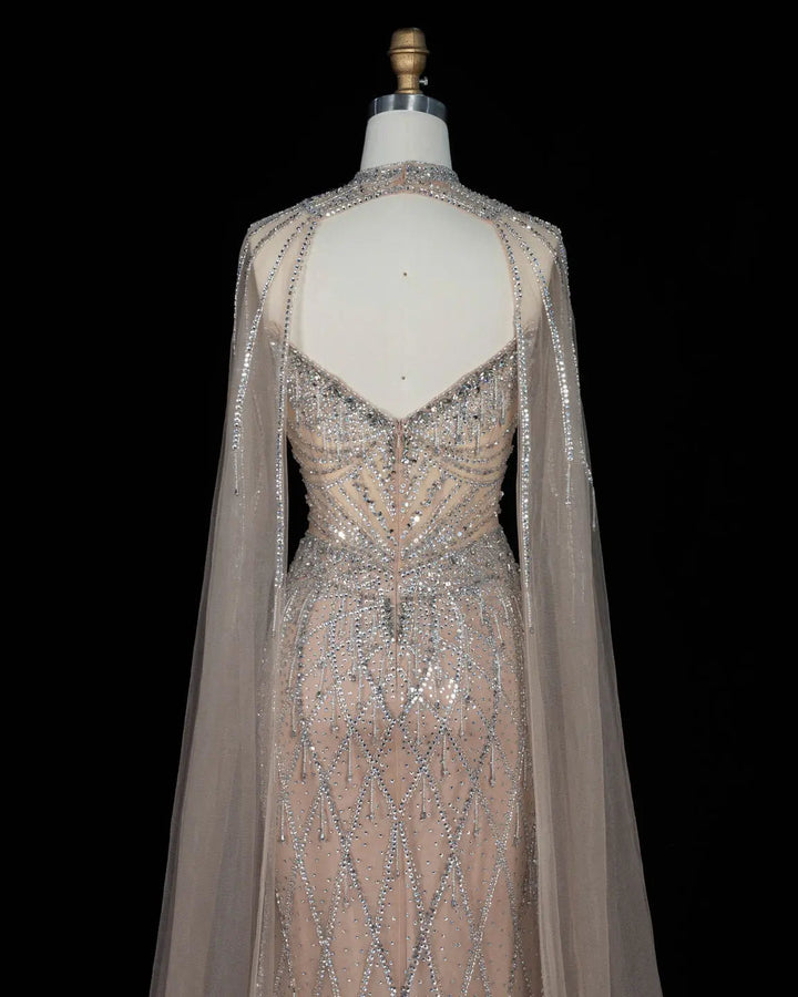 Dreamy Vow SS138 champagne rhinestone sweetheart cape evening dress back
