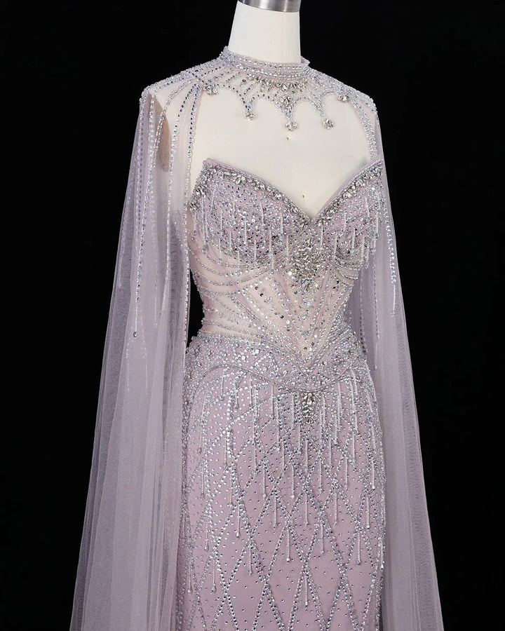 Dreamy Vow SS138 pink crystal beaded sweetheart cape evening gown