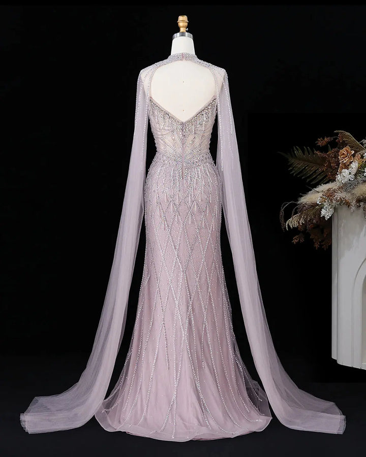 Dreamy Vow SS138 pink crystal beaded sweetheart cape evening gown