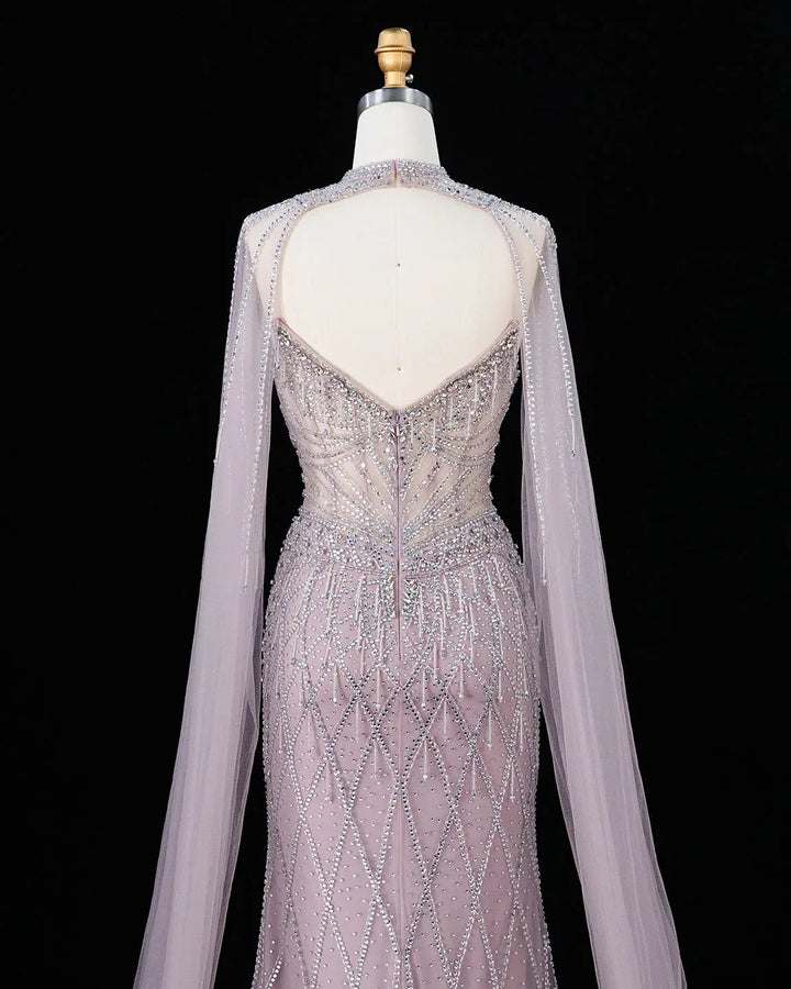 Dreamy Vow SS138 pink crystal beaded sweetheart cape evening gown