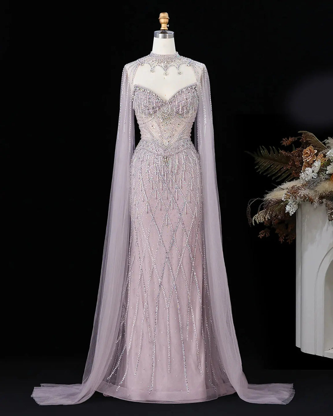 Dreamy Vow SS138 pink crystal beaded sweetheart cape evening gown