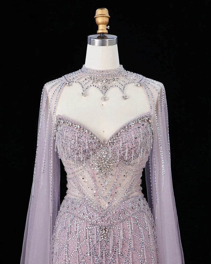 Dreamy Vow SS138 pink crystal beaded sweetheart cape evening gown