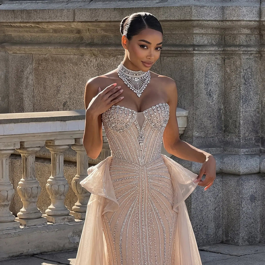 Dreamy Vow SS139 champagne crystal beaded strapless evening gown bodice view