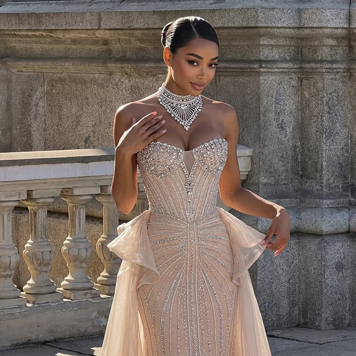 Dreamy Vow SS139 champagne crystal beaded strapless evening gown bodice view