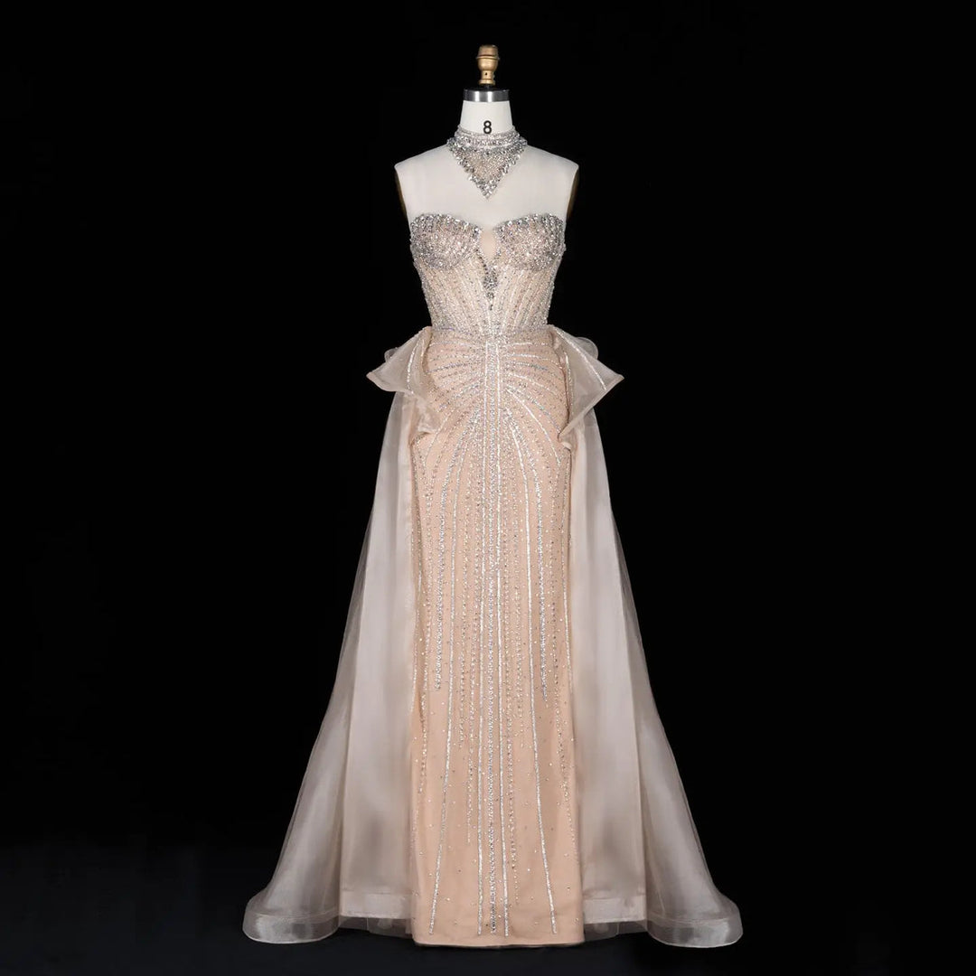 Dreamy Vow SS139 champagne crystal beaded strapless evening gown side view
