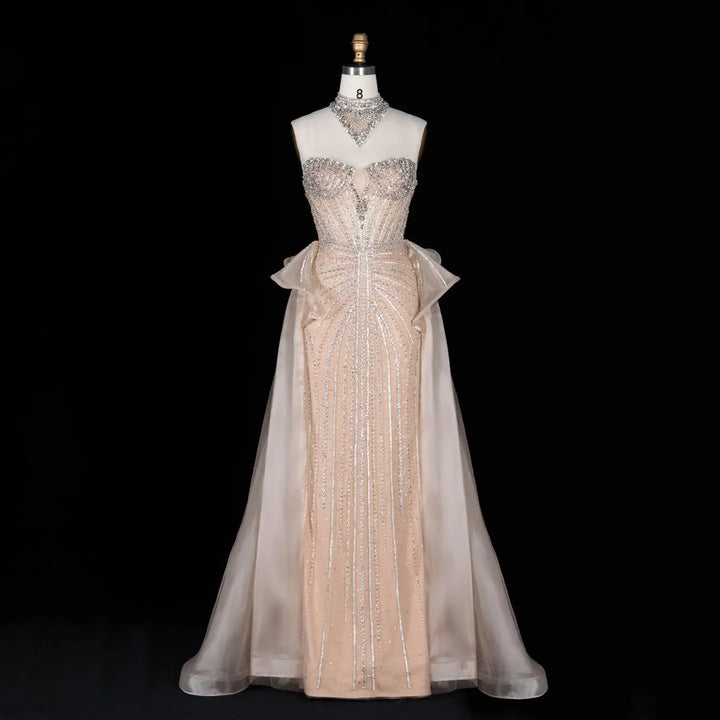 Dreamy Vow SS139 champagne crystal beaded strapless evening gown side view