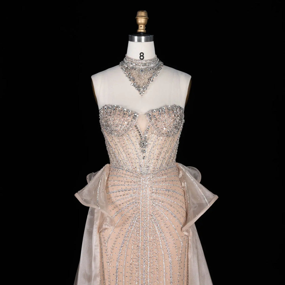 Dreamy Vow SS139 champagne crystal beaded strapless evening gown back view