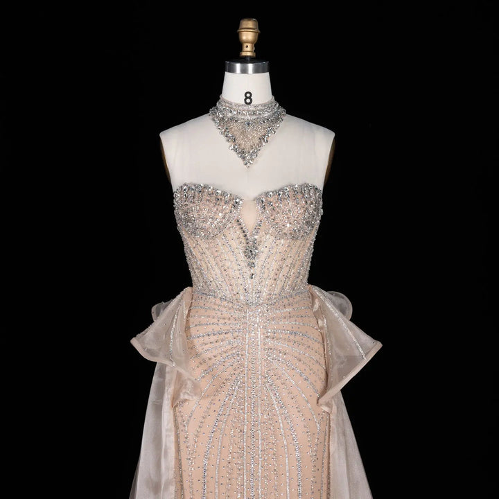 Dreamy Vow SS139 champagne crystal beaded strapless evening gown back view