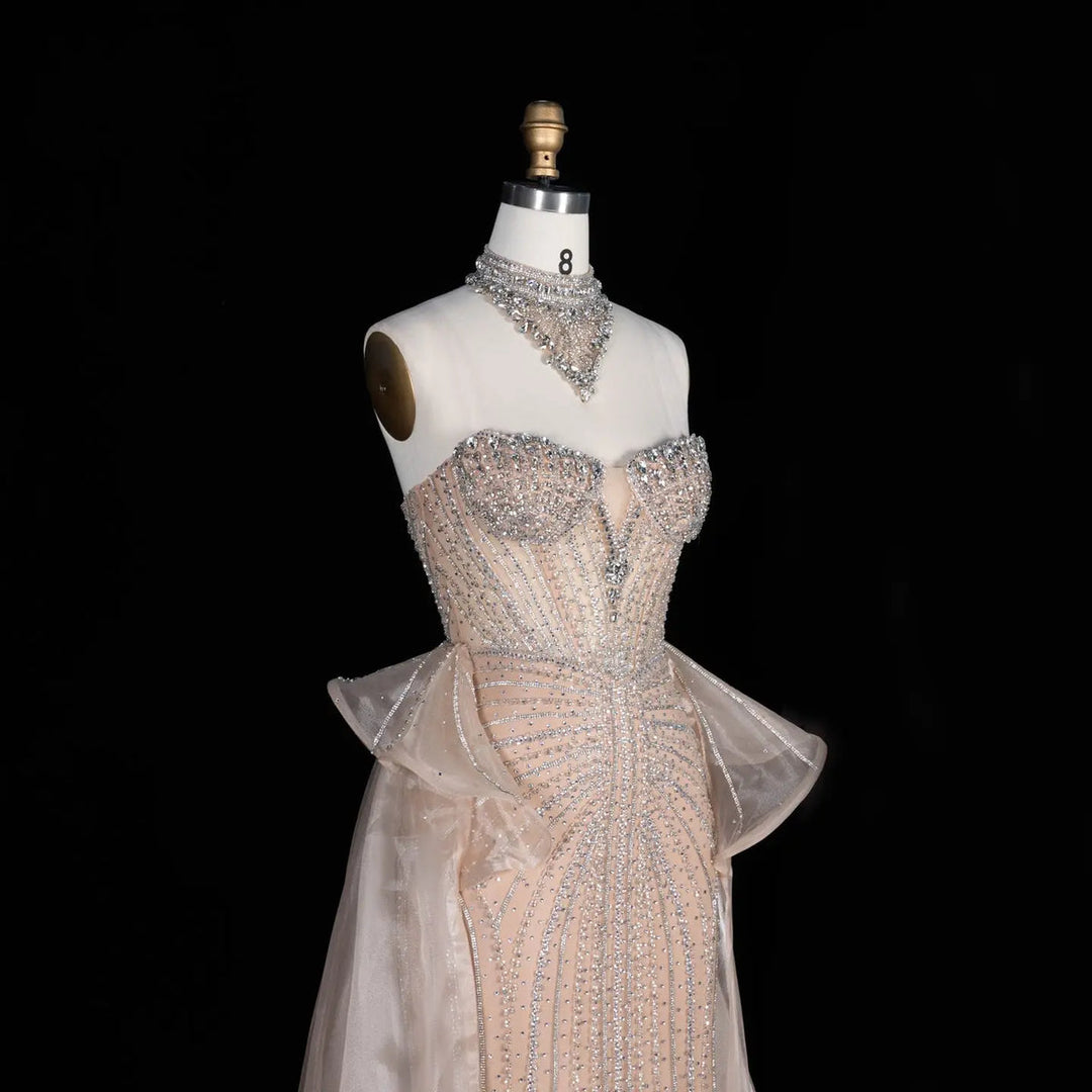 Dreamy Vow SS139 champagne crystal beaded strapless evening gown detail
