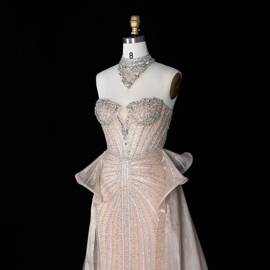 Dreamy Vow SS139 champagne crystal beaded strapless evening gown bodice detail