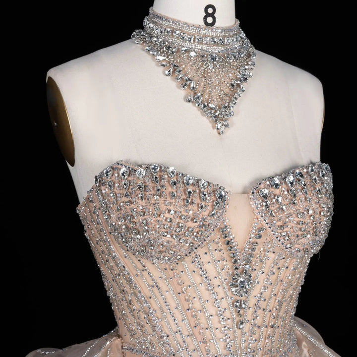 Dreamy Vow SS139 champagne crystal beaded strapless evening gown embellishment detail