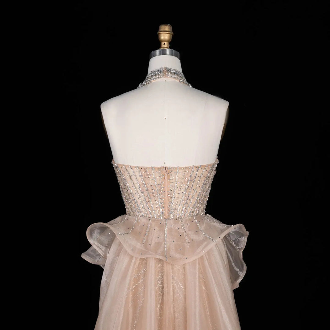 Dreamy Vow SS139 champagne crystal beaded strapless evening gown fabric detail