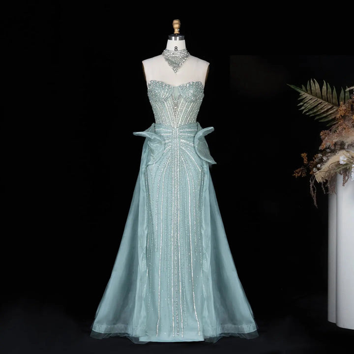 Dreamy Vow SS139 mint green crystal beaded strapless evening gown front view