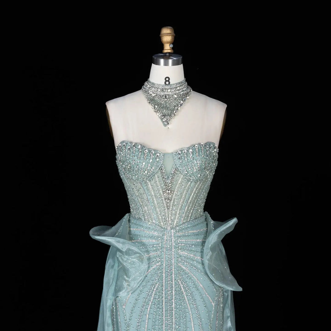 Dreamy Vow SS139 mint green crystal beaded strapless evening gown full length