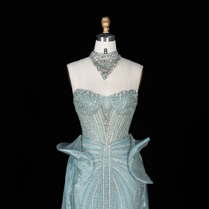 Dreamy Vow SS139 mint green crystal beaded strapless evening gown full length