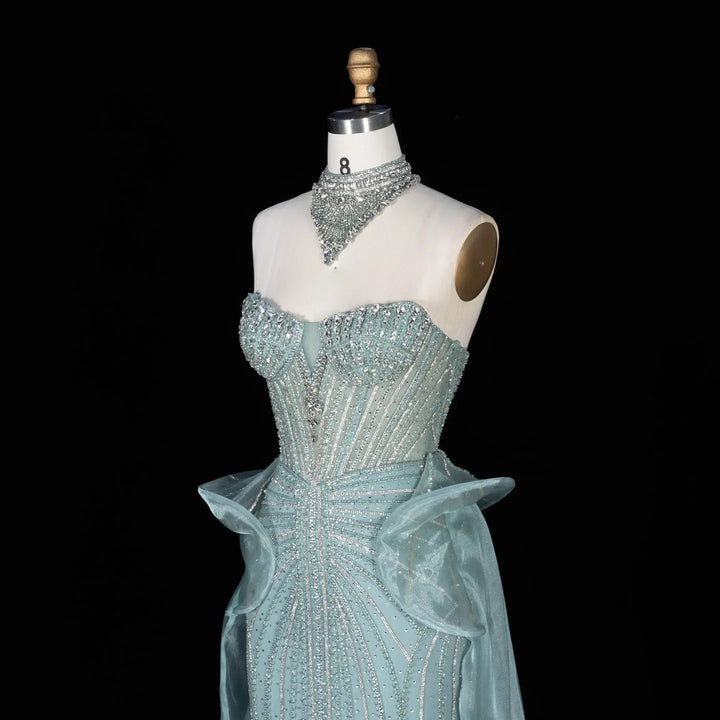 Dreamy Vow SS139 mint green crystal beaded strapless evening gown back view