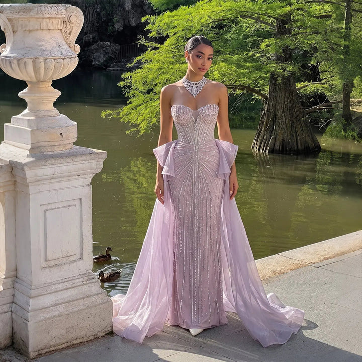 Dreamy Vow SS139 pink crystal beaded strapless evening gown front view