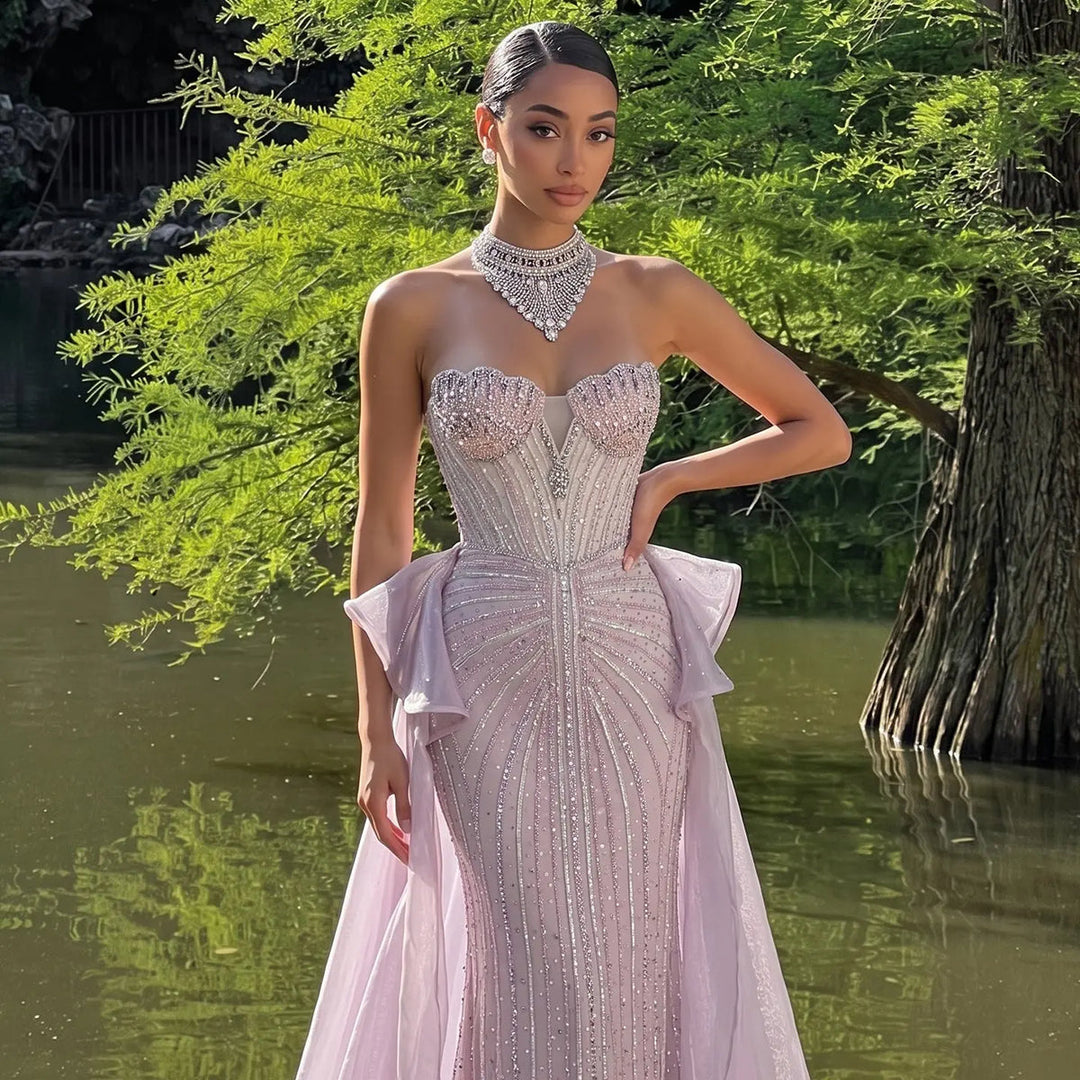 Dreamy Vow SS139 pink crystal beaded strapless evening gown full length