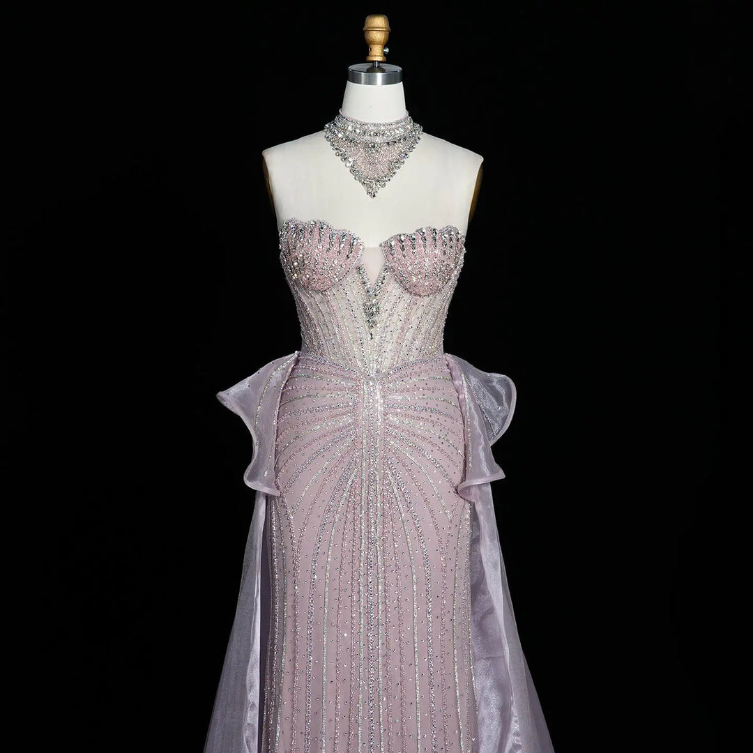 Dreamy Vow SS139 pink crystal beaded strapless evening gown detail