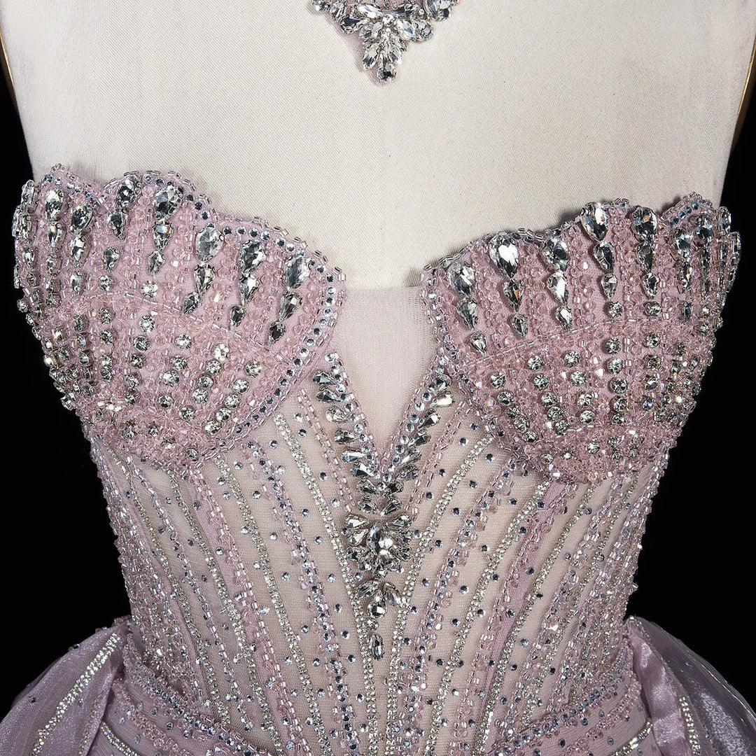 Dreamy Vow SS139 pink crystal beaded strapless evening gown side view