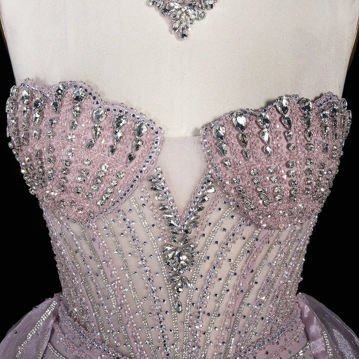 Dreamy Vow SS139 pink crystal beaded strapless evening gown side view