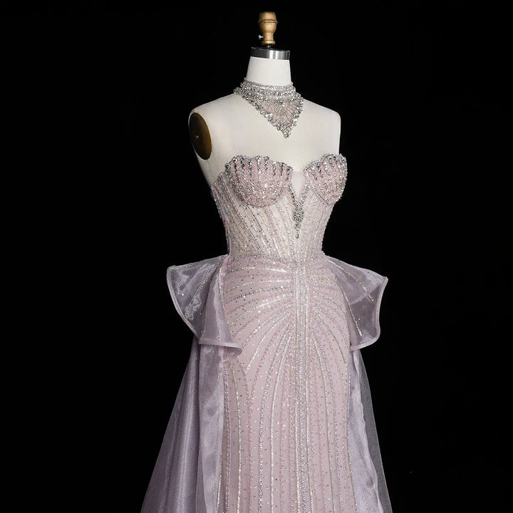 Dreamy Vow SS139 pink crystal beaded strapless evening gown fabric detail