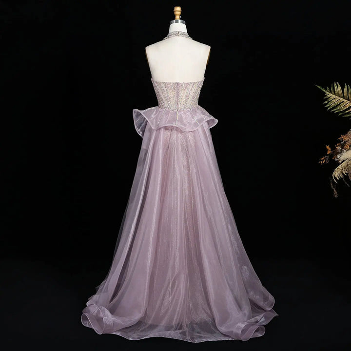 Dreamy Vow SS139 pink crystal beaded strapless evening gown close up